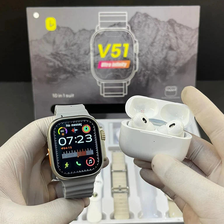 V51 10in1 Suit Smart Watch with Airpods