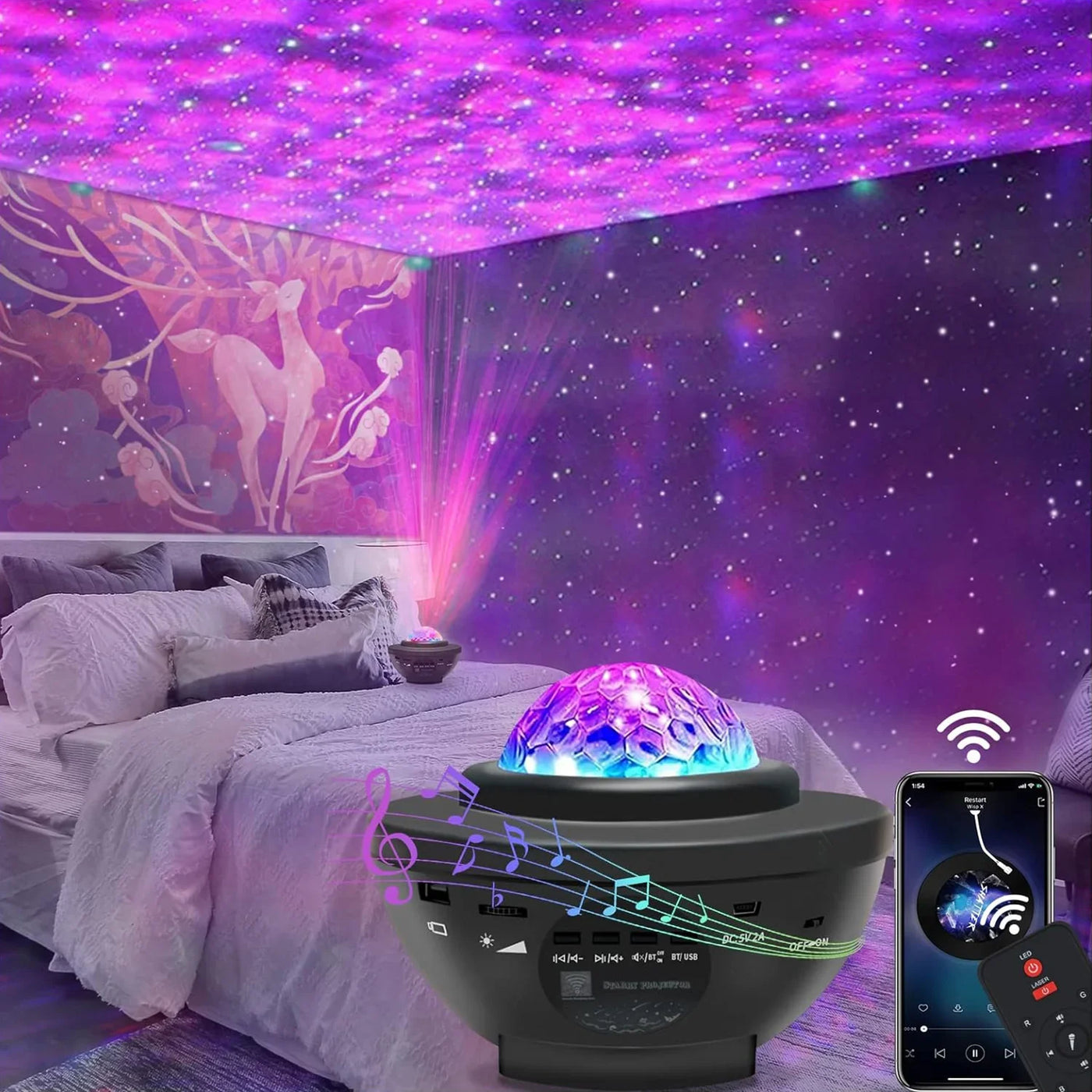 Projector Galaxy Night Light with Ocean Wave Music Speaker Sky Light Projector