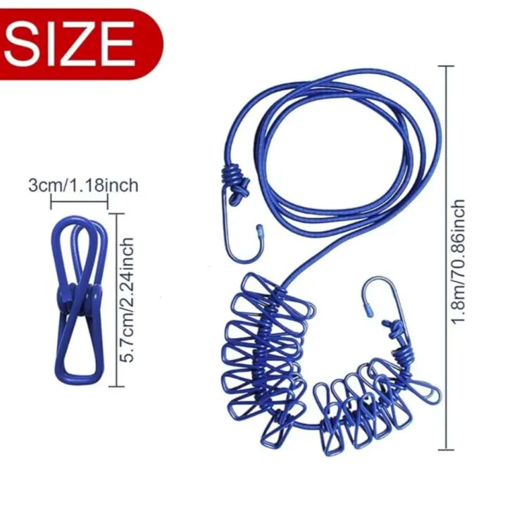 Elastic Clothesline Rope 185cm With 12 Clip