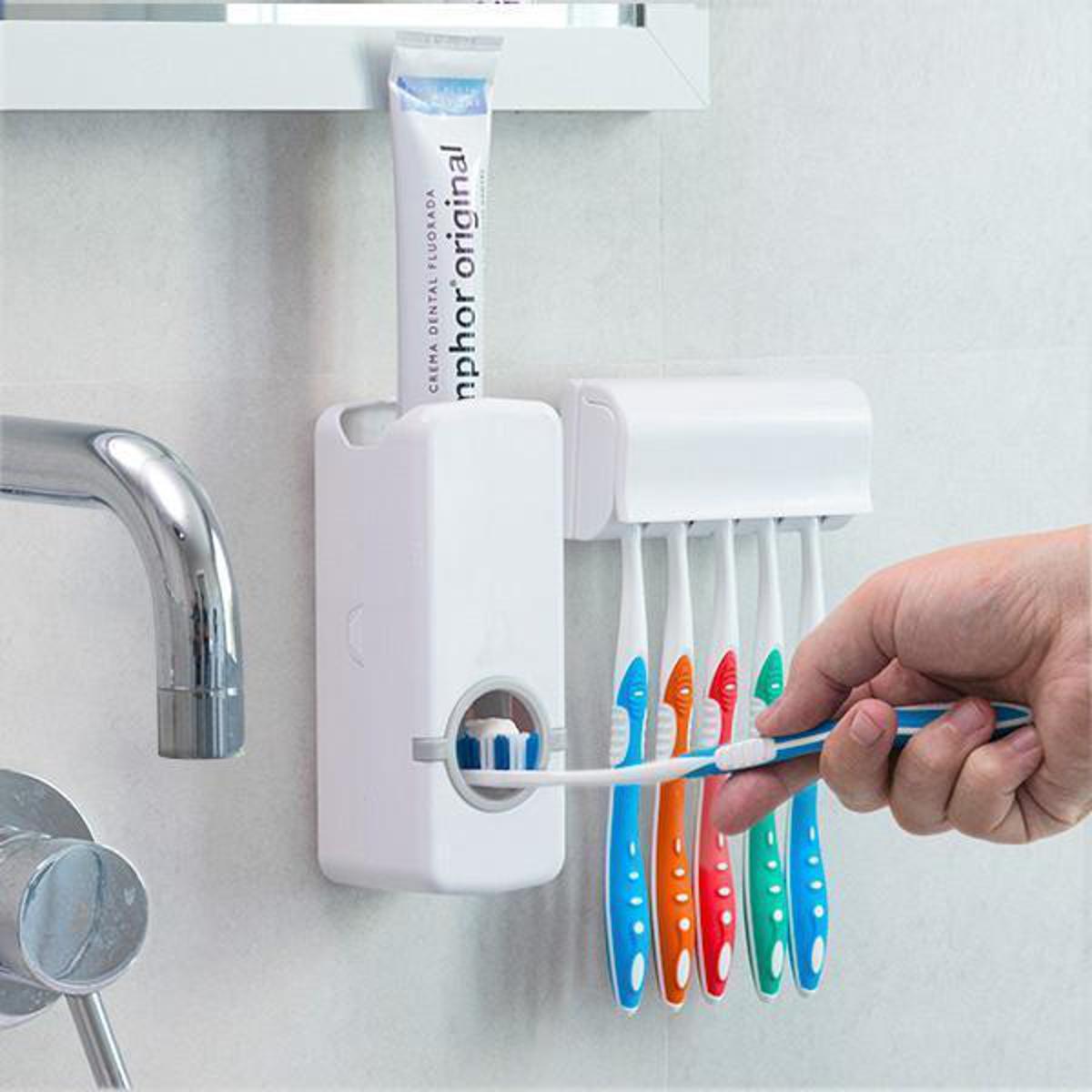 Toothpaste Dispenser With 5 Brush Holder Wall