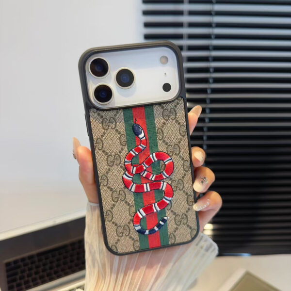 Luxury GG Embroidered Phone Case with Fashion Icons