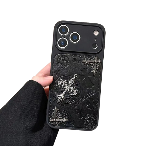Premium Embossed Gothic iPhone Case – Black Leather Style